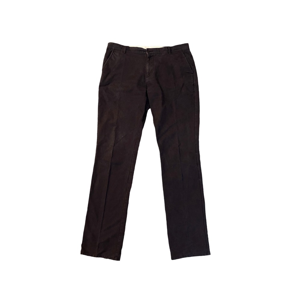 Mens Dark Brown Chino Pants Flat Front Straight Leg Trousers Size 42x31